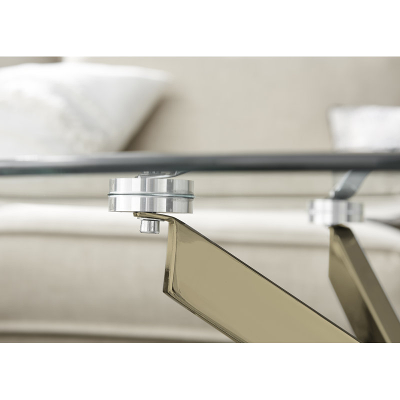 Cesarino Marble Effect Round Coffee Table - Glass Topped Metal Leg Centre Table, White, Gold