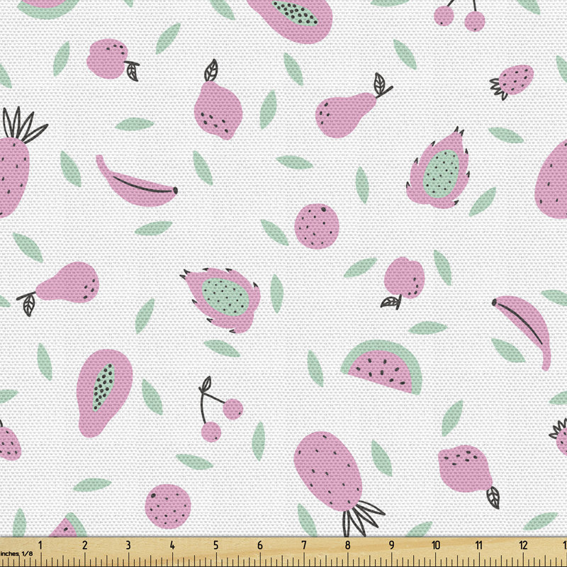 Parthena Motifs of Tropical Pineapples Cherries Pears Strawberries Fabric