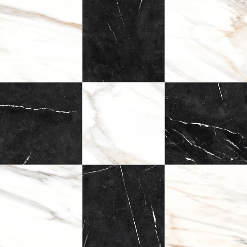 Tavari Checkerboard 10X10 Marquina And Calacatta, White/Black