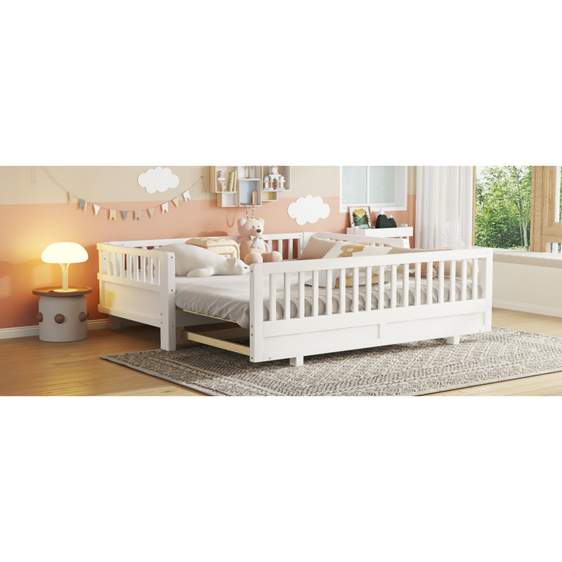 Lit plateforme convertible double extensible, bois massif, maison moderne
