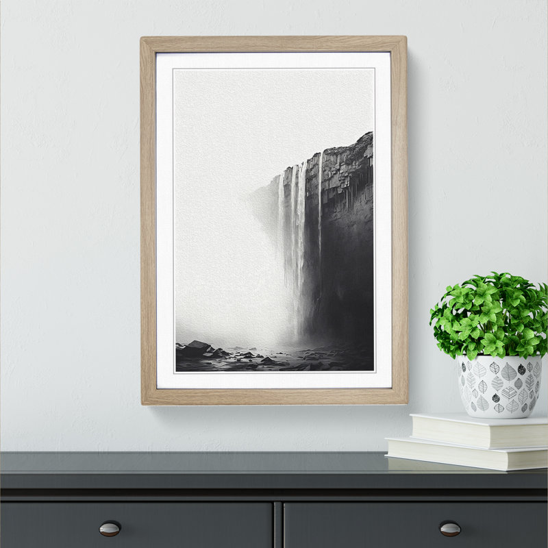 Waterfall Minimalism Art - Framed Print, 64cm H x 46cm W, Oak Framed