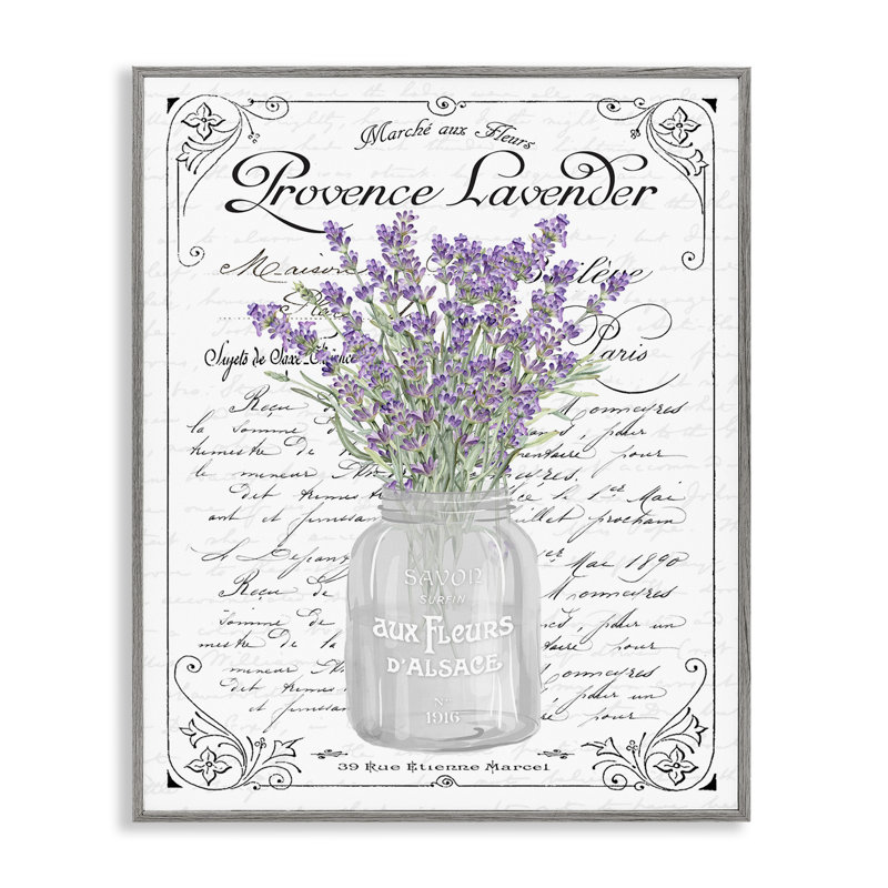Lavender Ornate French Script Gray Framed Giclee Art by Lettered and Lined, Farmhouse Gray Framed Giclee