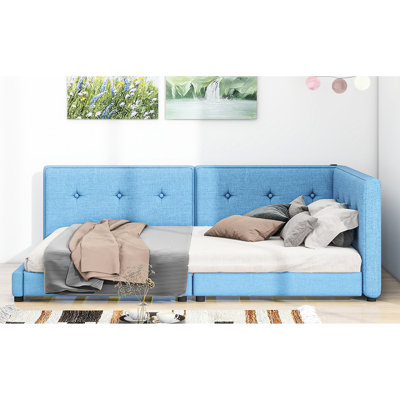 Grand lit tapissier grand format bleu
