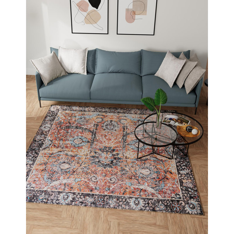 Maysn Performance Chenille Floral Indoor Rug, Square 7'10" x 7'10"