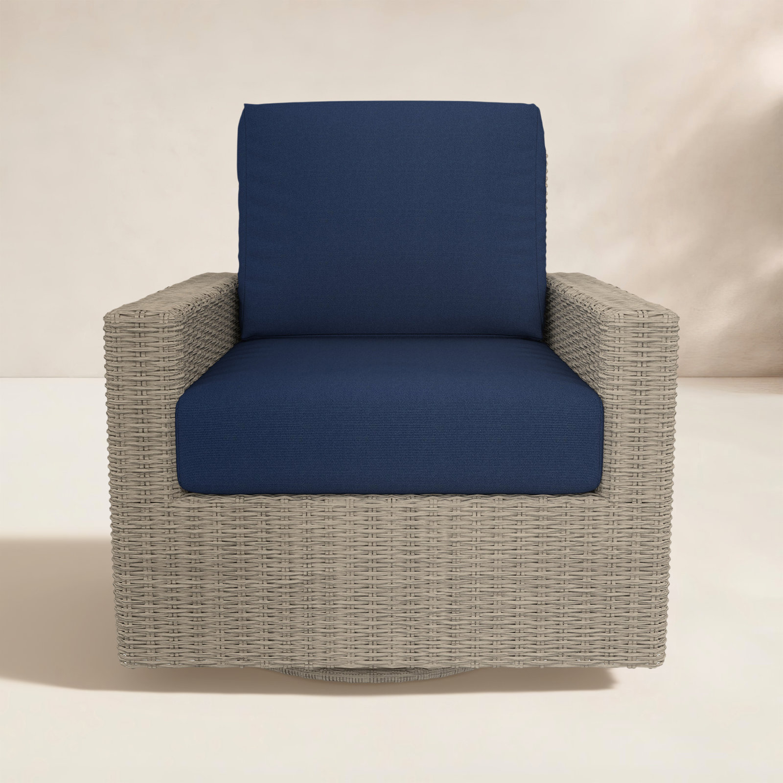 Outdoor Swivel Chair With Sunbrella Cushions, Canvas Navy, Solid Color