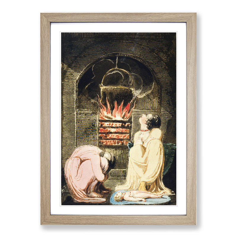 Cauldron over a Favour by William Blake - Picture Frame Painting, 65cm H x 48cm W x 2cm D, Oak Framed