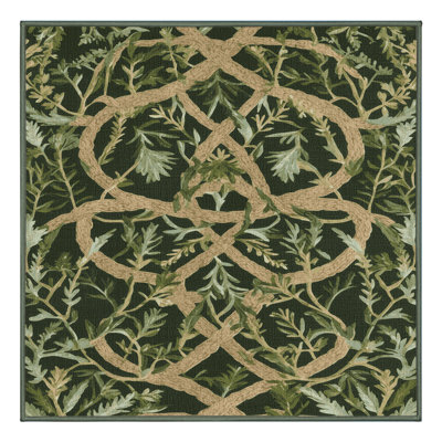 Machine Washable Botanical Green Area Rug
