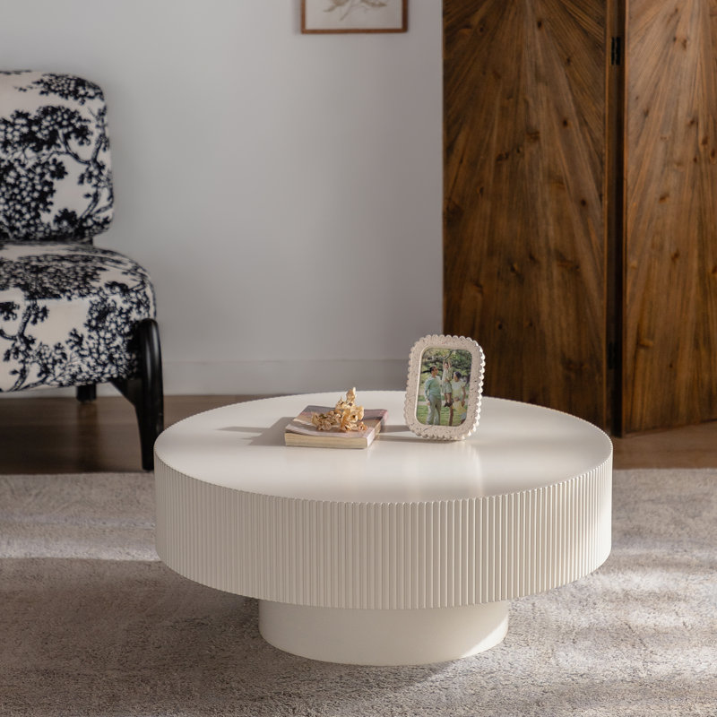 31.5" Modern Round Coffee Table With Solid Wood Groove Design For Living Room&Bedroom