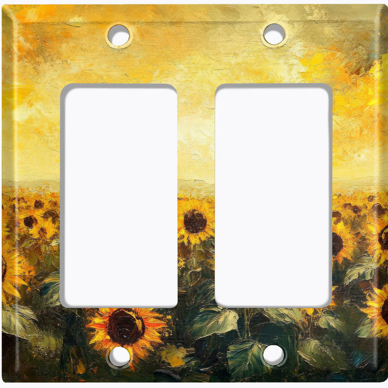 Couvercle de plaque d'interrupteur en métal; Bascule GFI de taille 2 US - image imprimée d'art de tournesol