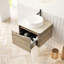 Meuble-lavabo de salle de bain 24 po avec boîtier en contreplaqué mural, lavabo vasque rond en céramique lisse et teinté blanc, pierre naturelle frittée, armoire de rangement couleur chêne, motif exquis-567874711