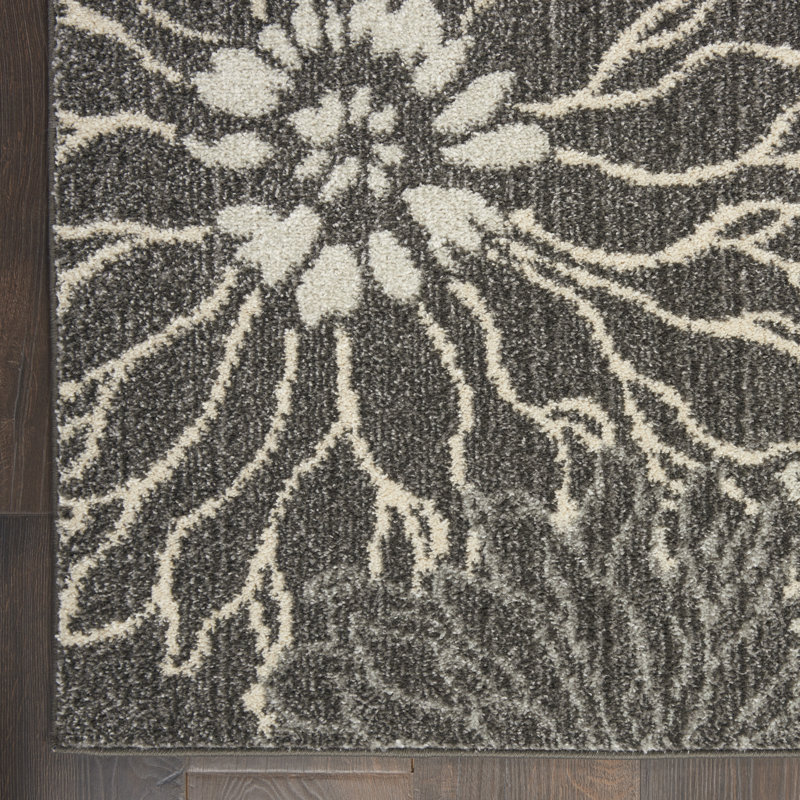Tapis floral bleu / jaune en polypropylène tissé à la machine, Rectangle 5 pi 3 po x 7 pi 3 po