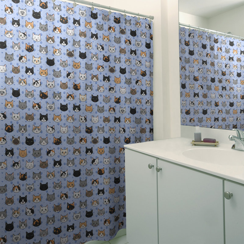 Rideau de douche simple Kitty Cat, Bleu