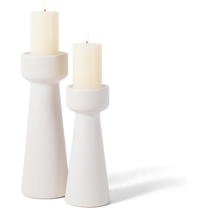 Matte White Ceramic Taper Candle Holders Set of 2