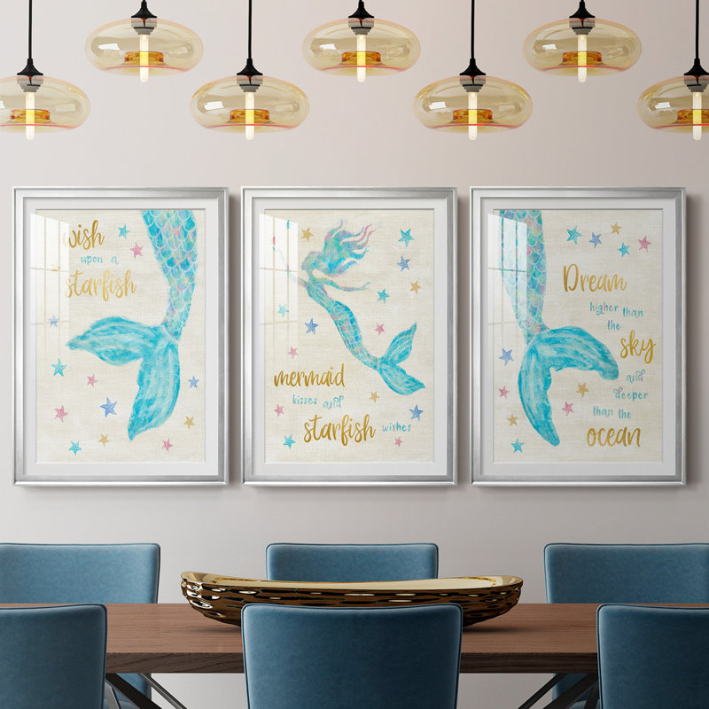 «Mermaid Dream» - reproduction de 3 pièces, Argent, H 30,5 po x l 127,5 po x P 1,5 po