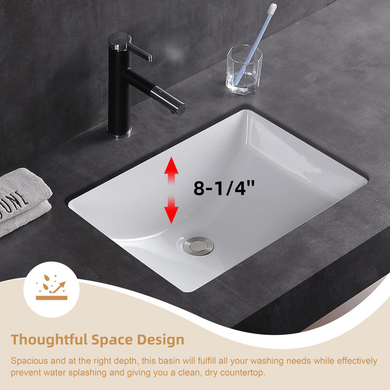 Ceramic Rectangular Undermount Bathroom Sink with Overflow