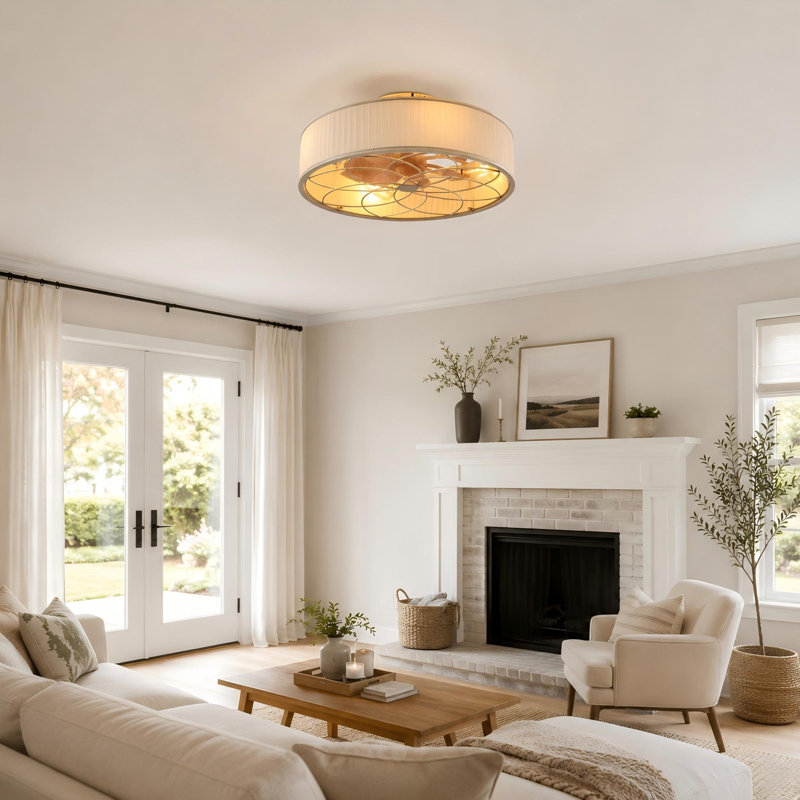 20" White Caged Flush Mount Ceiling Fans 