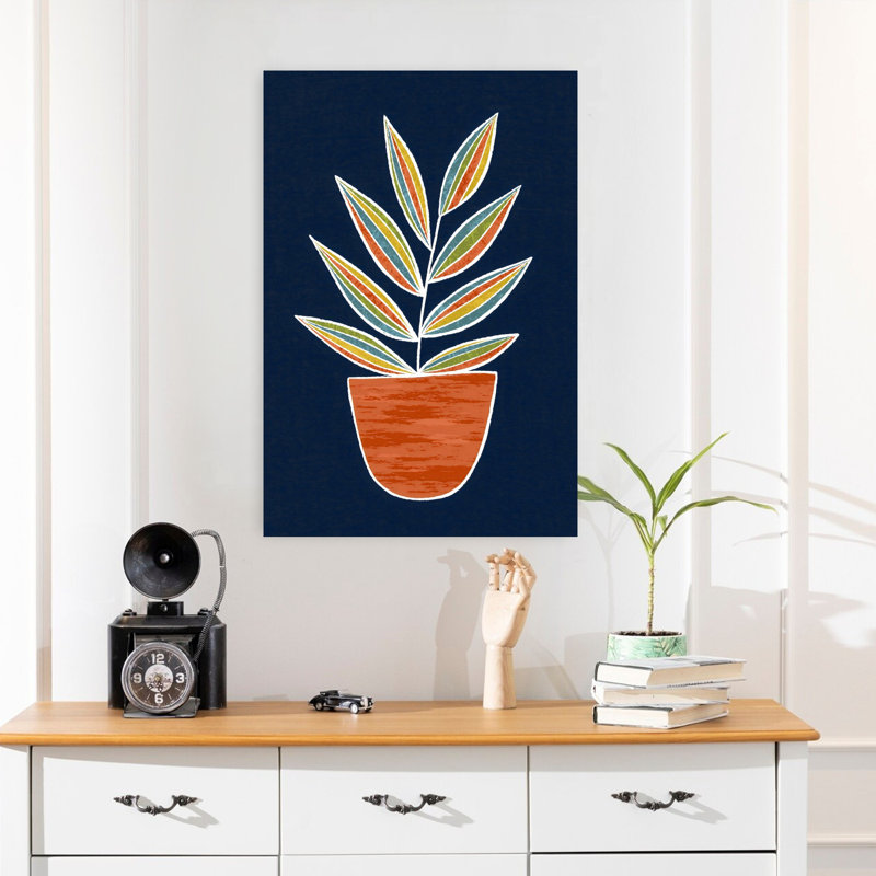 «Warm Tones Plant», art abstrait contemporain, plante audacieuse, 24" H x 16" W
