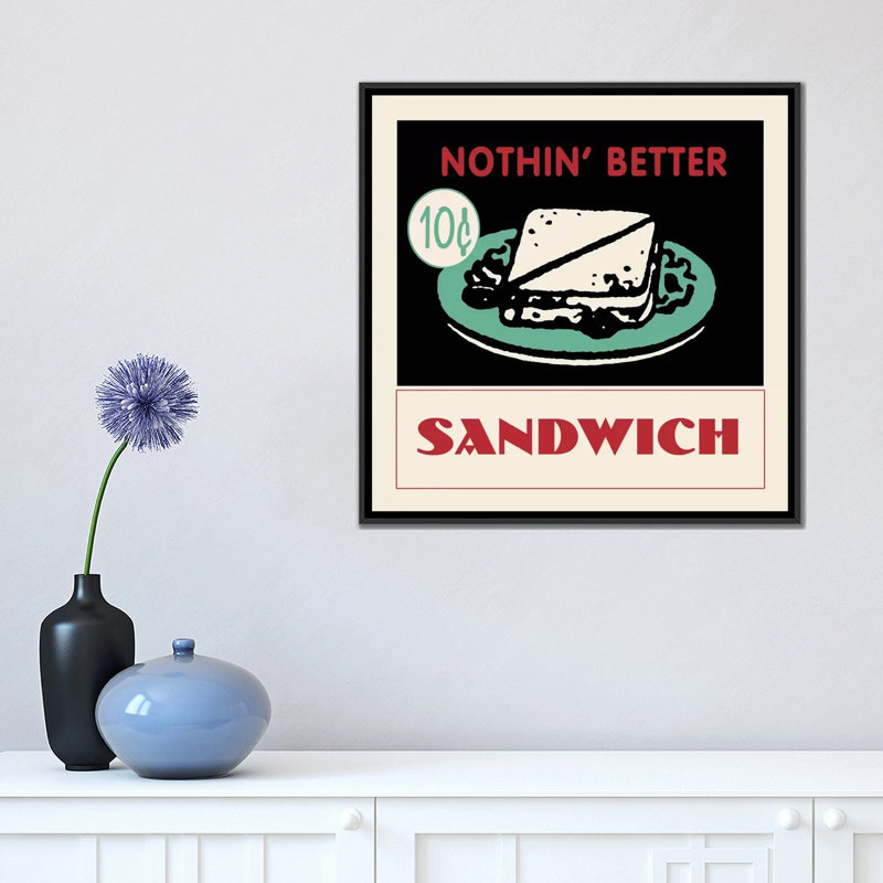 Publicité rétro sur toile tendue sandwich, H 18 po x l 18 po x P 1,5 po, Toile avec cadre flottant noir, Pas de tapis