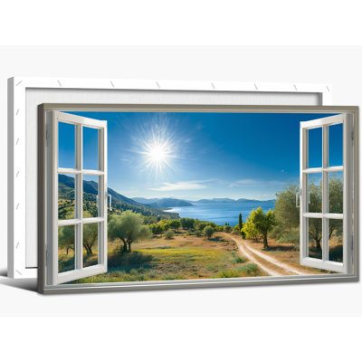 Spring Wall Art, Open Window Pictures Landscape Wall Decor, Nature Canvas Artwork for Relaxing Scenery Painting for Home Living Room Bedroom Office, 3