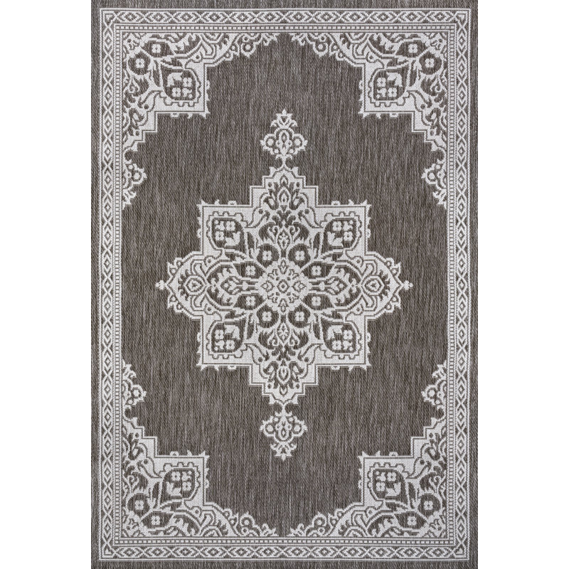 Graysin Vintage Casual Medallion Light Brown/Cream Indoor/Outdoor Rug, Rectangle 7'9" x 10'