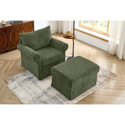 Fauteuil d'appoint 37,5 po avec repose-pieds, fauteuil rembourré moelleux en chenille, fauteuil simple élégant pour le salon, la chambre à coucher et un appartement