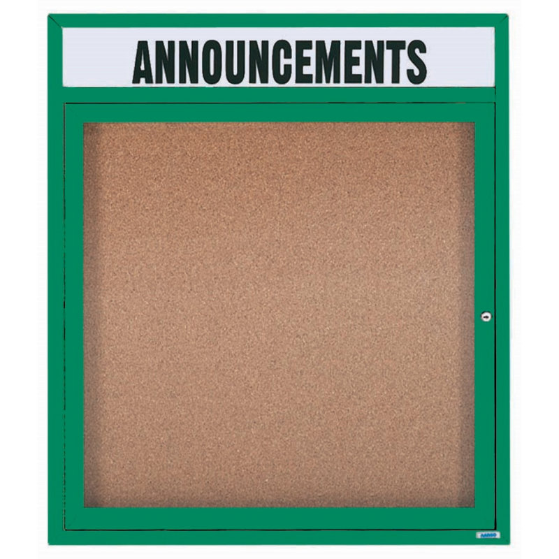 Illuminated Enclosed Wall Mounted Bulletin Board, Powder Coated Green, One, 36" H x 30" W