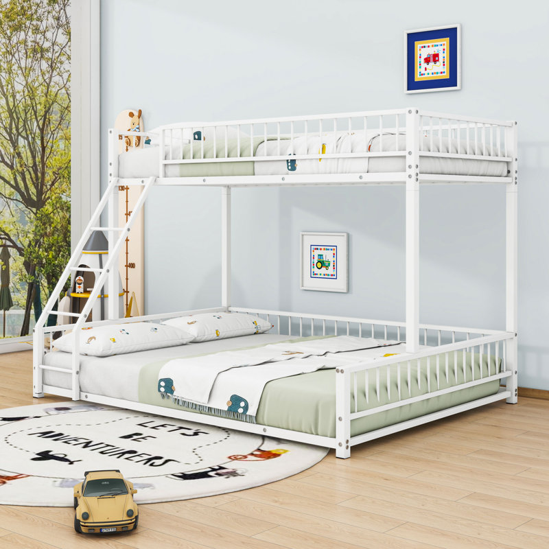 Metal Bunk Bed With Ladder And Slats, Twin XL Over Queen, White