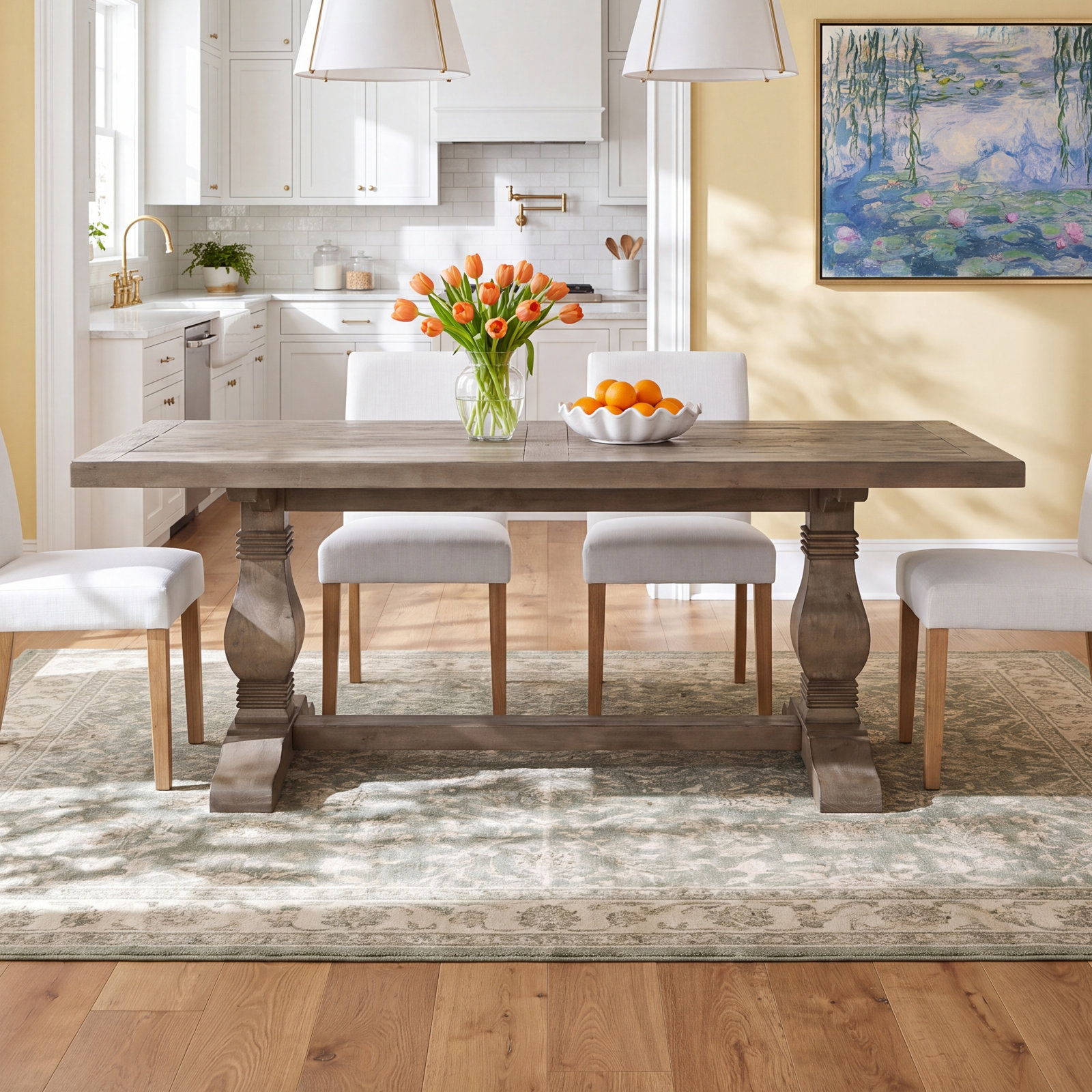 Kinston 78" Solid Wood Trestle Dining Table, Distressed Brown