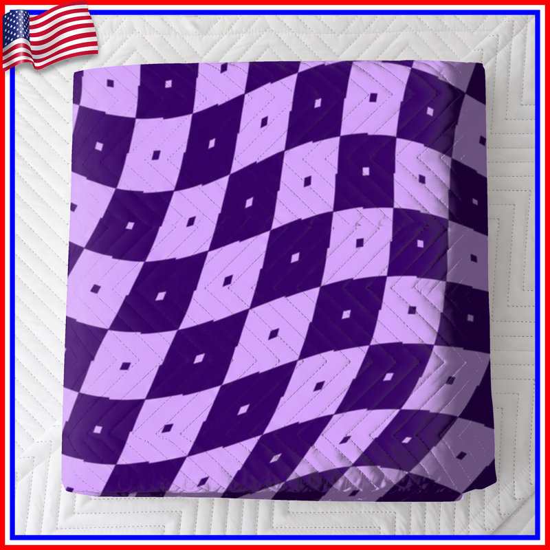Purple Checkered Waves Quilted Bedspread All Sizes, King