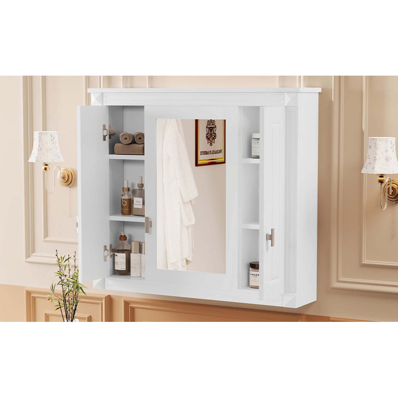 Armoire de salle de bain avec miroir, armoire à pharmacie murale avec 4 tablettes, armoire de rangement avec miroir