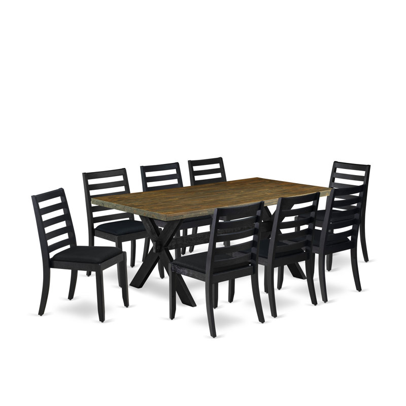 L'ensemble de table à manger 9 pièces se compose d'une table de petit-déjeuner avec plateau et de 8 chaises de cuisine empilables en polyester noir - (option)