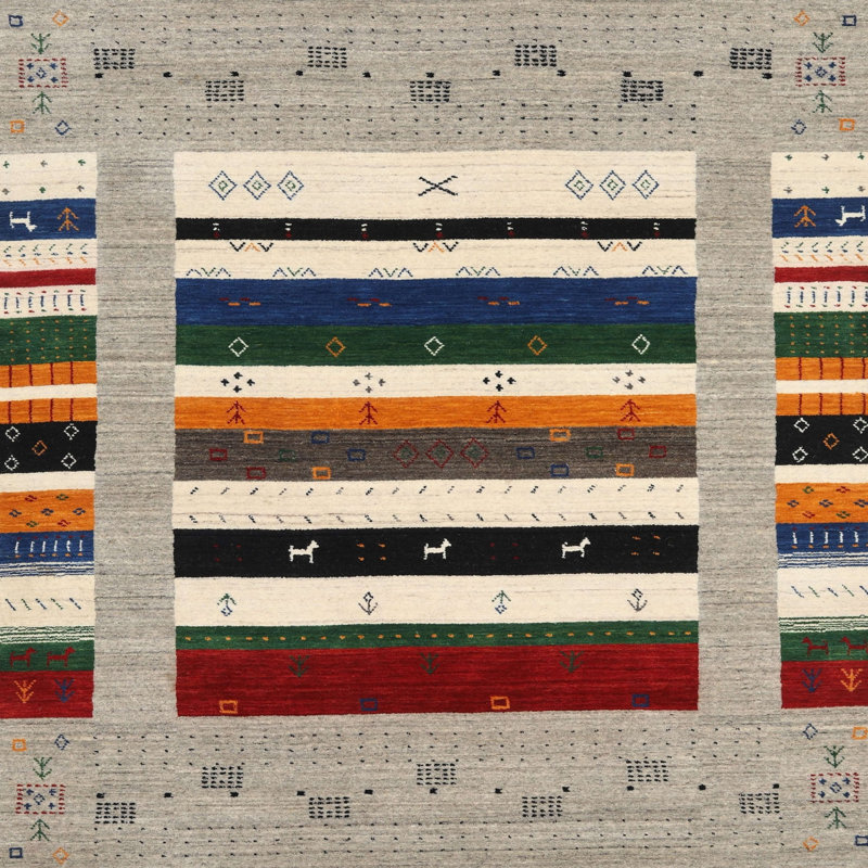 Tapis gris/rouge/vert de zone contemporaine Aaralyn, Carré 7 pi