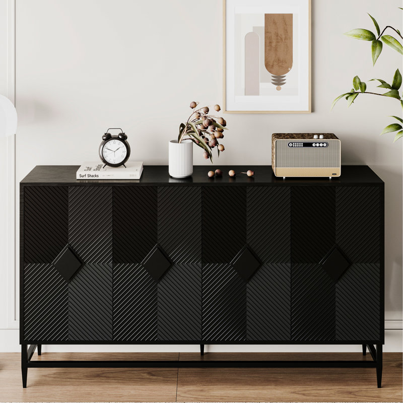 Buffet à 4 portes en bois avec buffet noir et tablettes réglables pour le salon, l'entrée, le couloir, le bureau, la cuisine, la salle à manger, la surface de travail,