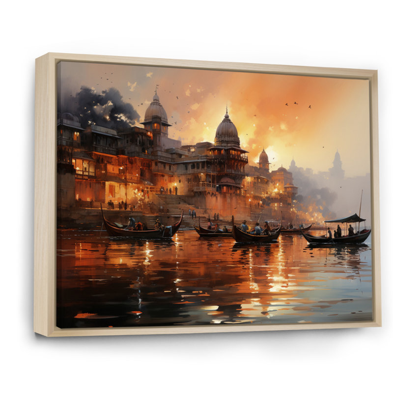 Indian Art Sunset At - Art mural indien, H 12 po x l 20 po x P 1 po, Cadre flottant en érable