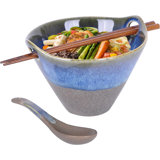 20Oz Ceramic Japanese Ramen Bowl Set,With Chopsticks & Spoon, Porcelain Bowl For Soup, Noodle, Udon And Soba, Noodle Bowl