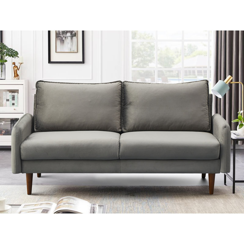 Gelsomino 70.5" Velvet Round Arm Sofa, Gray Velvet