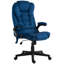 Fauteuil de bureau, fauteuil de massage vibrant en velours à dossier haut, bleu foncé-133587076-133587079