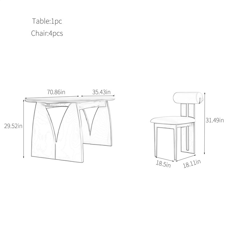 Ensemble table et chaises en bois massif Cave Rock, H 29,52 po x L 70,86 po x l 35,43 po
