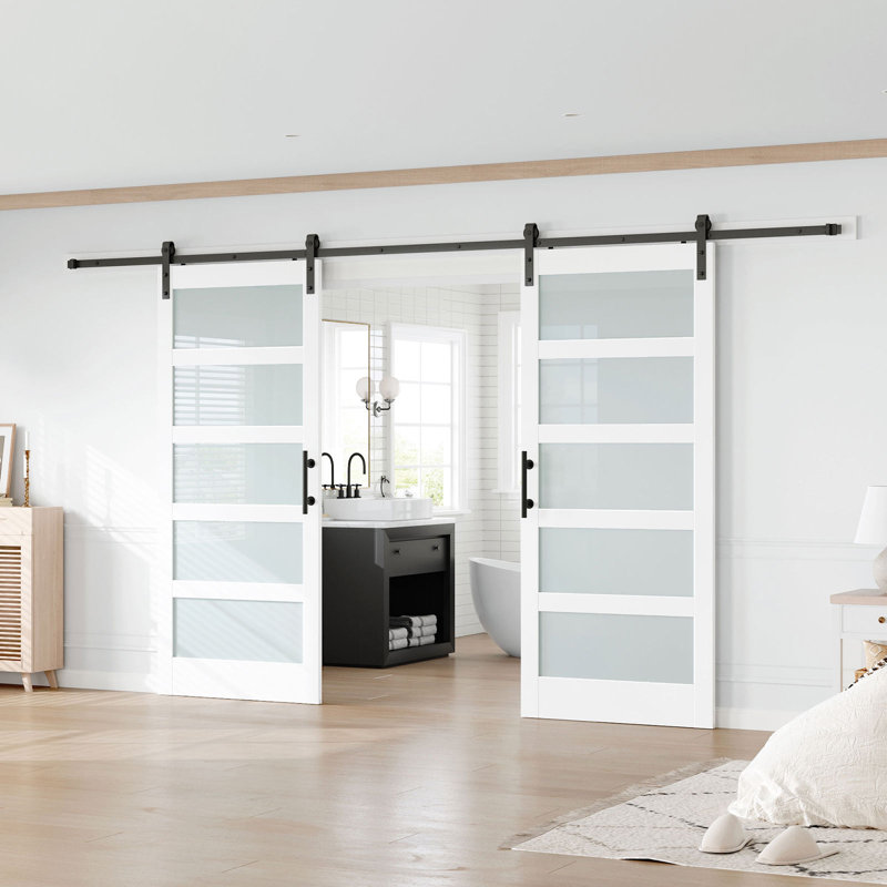 Porte de grange double en verre manufacturé avec ensemble de quincaillerie d'installation, 72 po x 96 po, 2