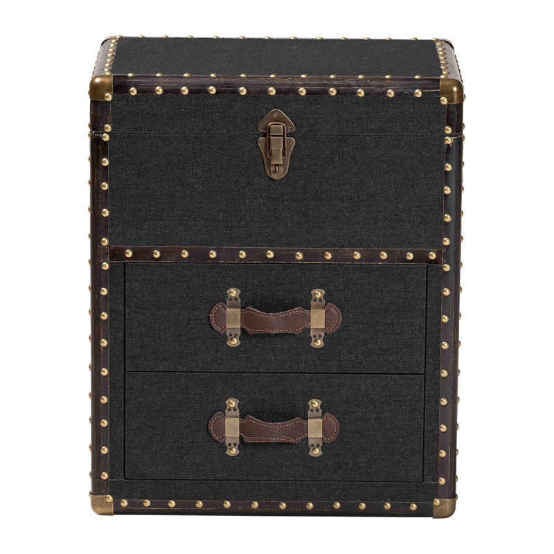 Baxton Studio Agatha Vintage Coffee Canvas 2-Drawer Storage Trunk, Black/Brown