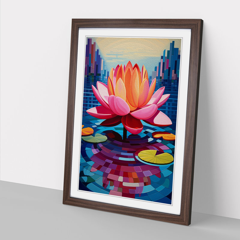 Water Lily Constructivism Art - Framed Print, 46cm H x 34cm W, Walnut Framed