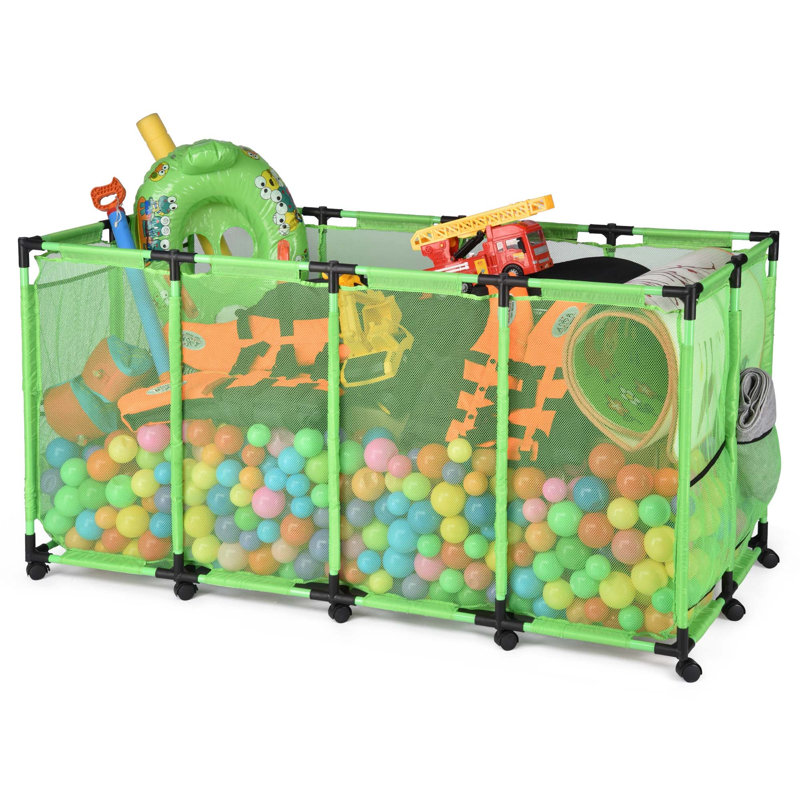  Bac de rangement flottant pour jouets de piscine en métal avec roues latérales, Vert