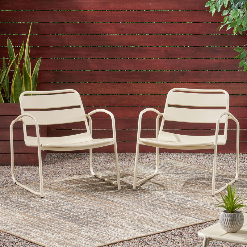 Arij Outdoor Slat Metal Accent Chairs, Matte White