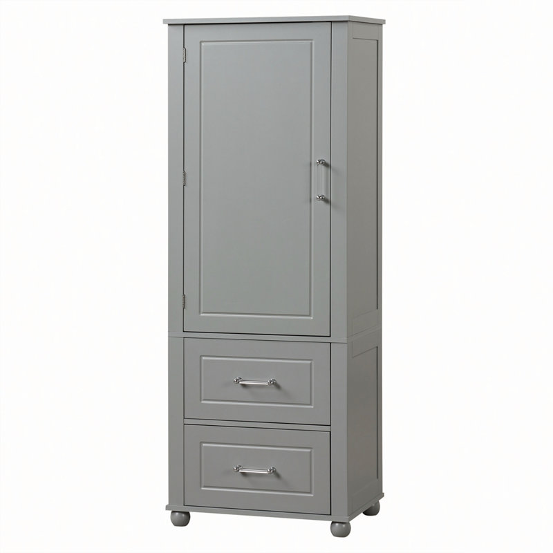 Grande armoire de rangement pour salle de bain, armoire de rangement autoportante avec deux tiroirs et tablette réglable