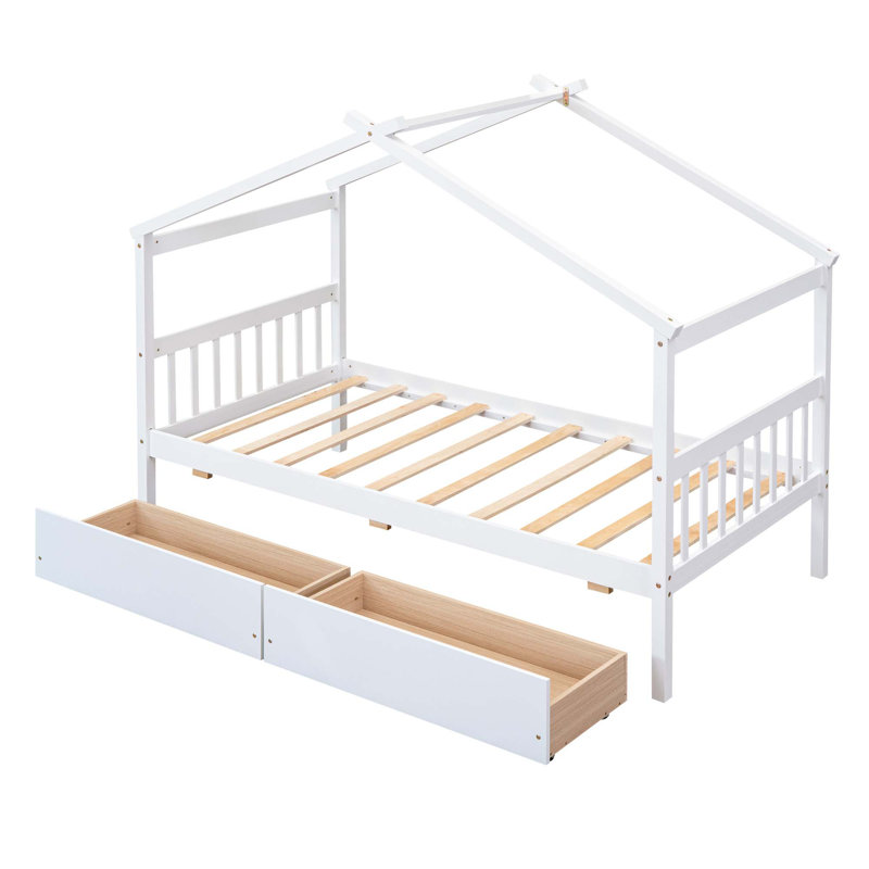 Pittston 2-Drawer Standard Bed Wooden House Bed, Twin, White