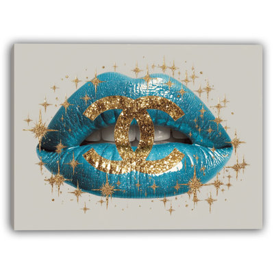 Glam Lips with Gold Sparkle Wall Art