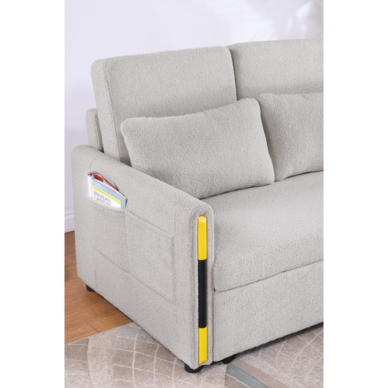 Causeuse-lit en velours avec poches latérales Teddy, Beige