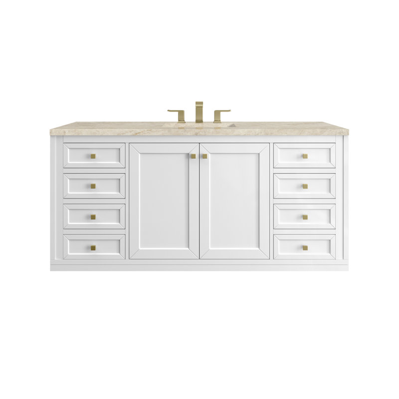 Meuble-lavabo simple 60 po avec chargeur sans fil Freepower Chicago, Blanc lustré, Siberian