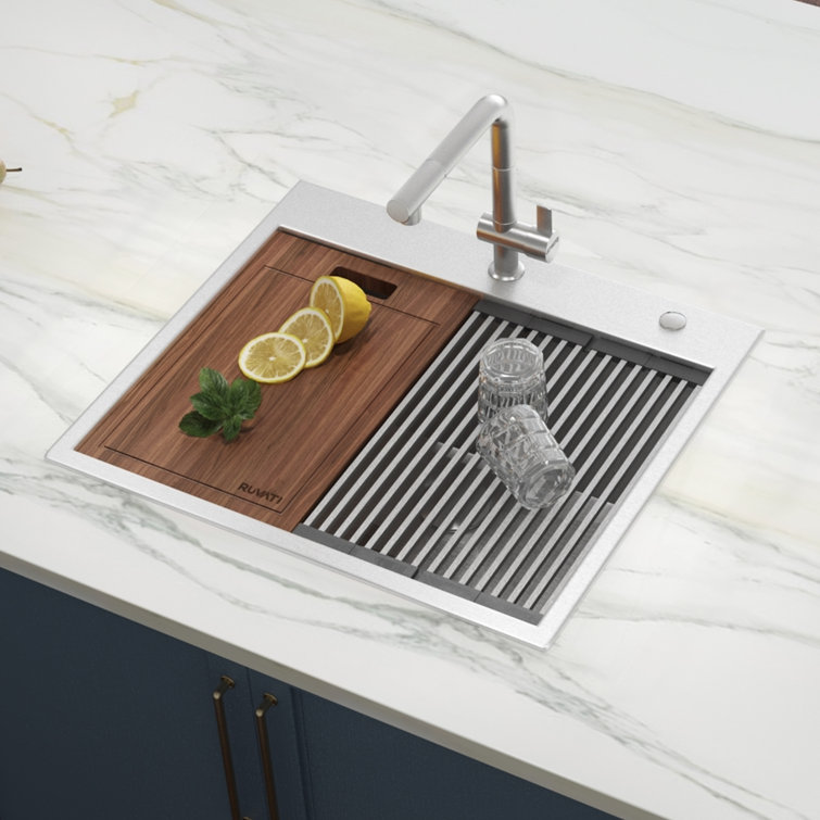 Siena 25" L x 22" W Drop-In Kitchen Sink with Basket Strainer