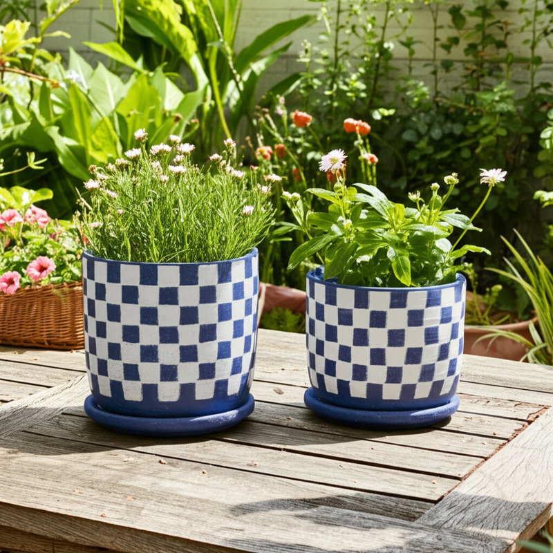 Pot à fleurs en céramique avec soucoupes Jamesjoseph, Bleu